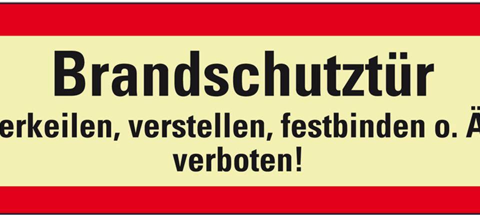 PERMALIGHT® power langnachleuchtend Feuerwehrschild Brandschutztür verkeilen verboten, Folie, 297x105mm