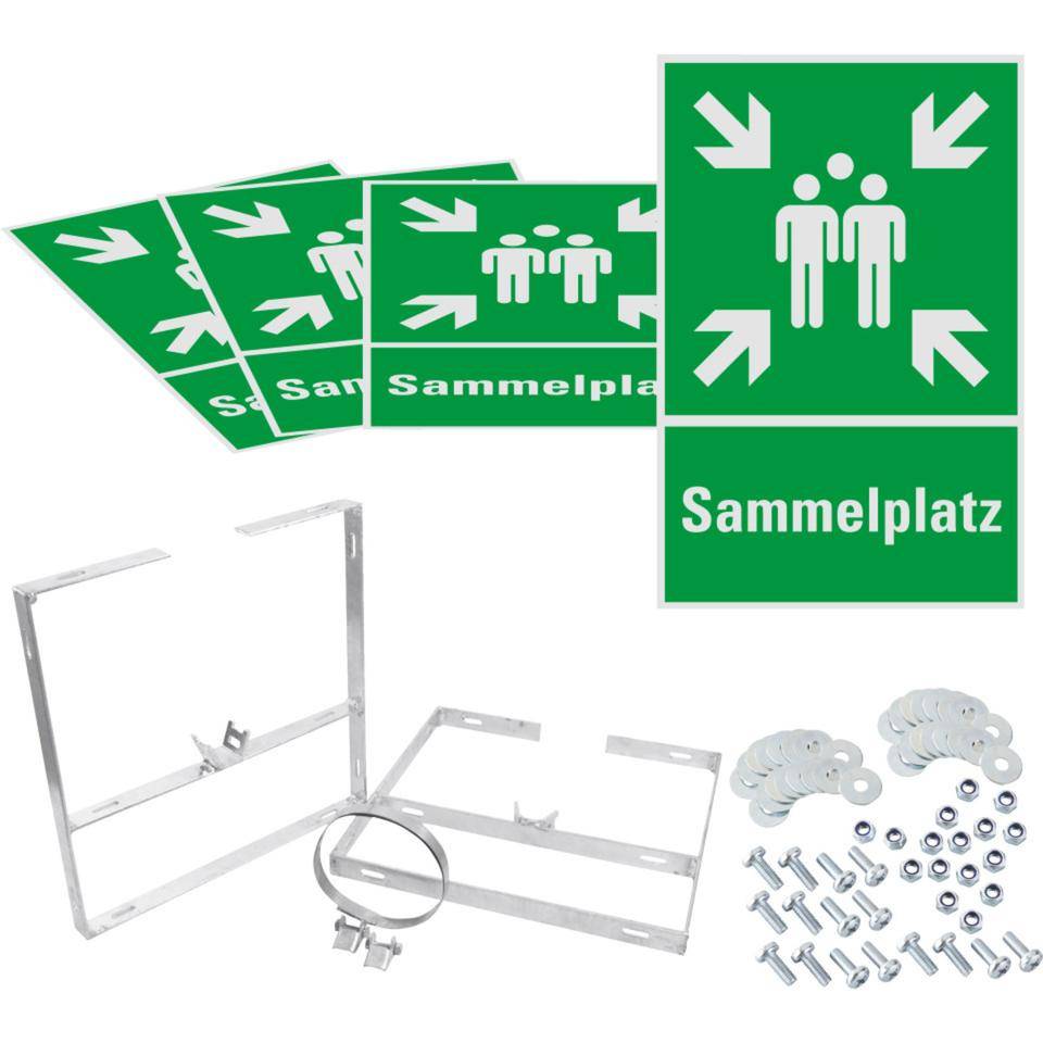 Würfelset Rettungszeichen Sammelstelle, Aluminium, 400x600mm, inkl. Befestigung