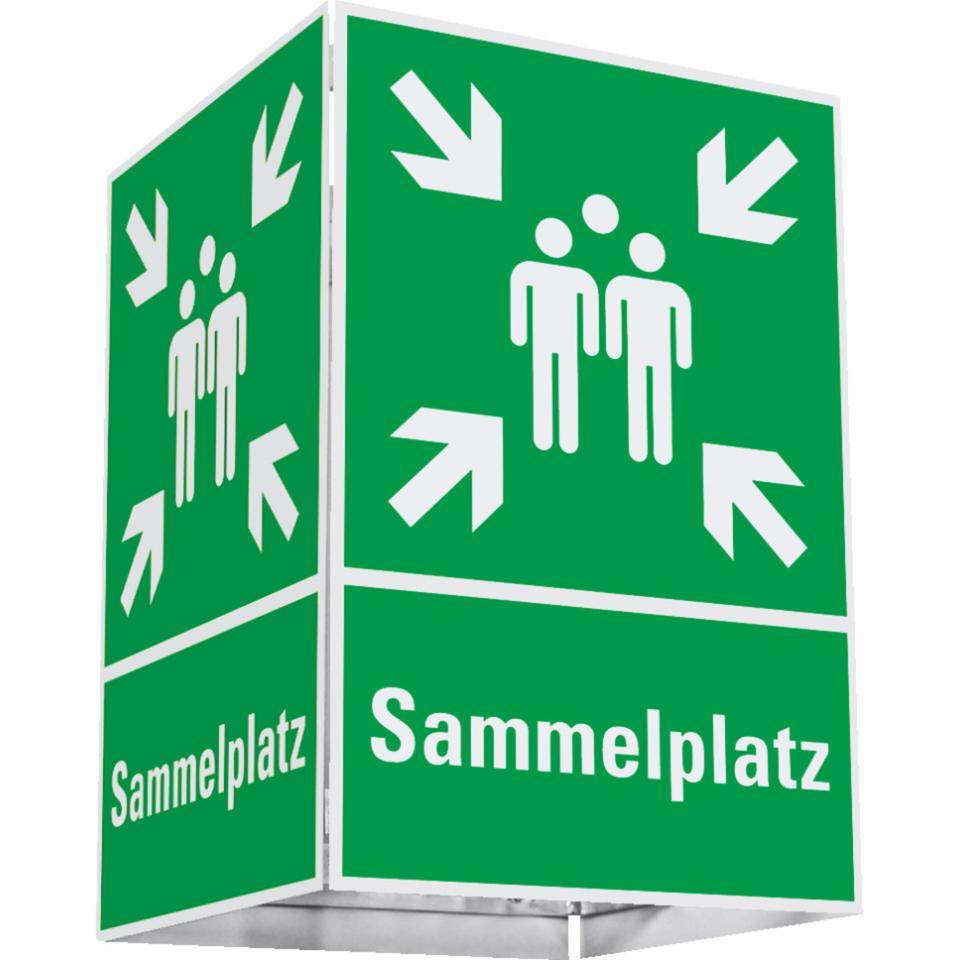 Würfelset Rettungszeichen Sammelstelle, Aluminium, 400x600mm, inkl. Befestigung