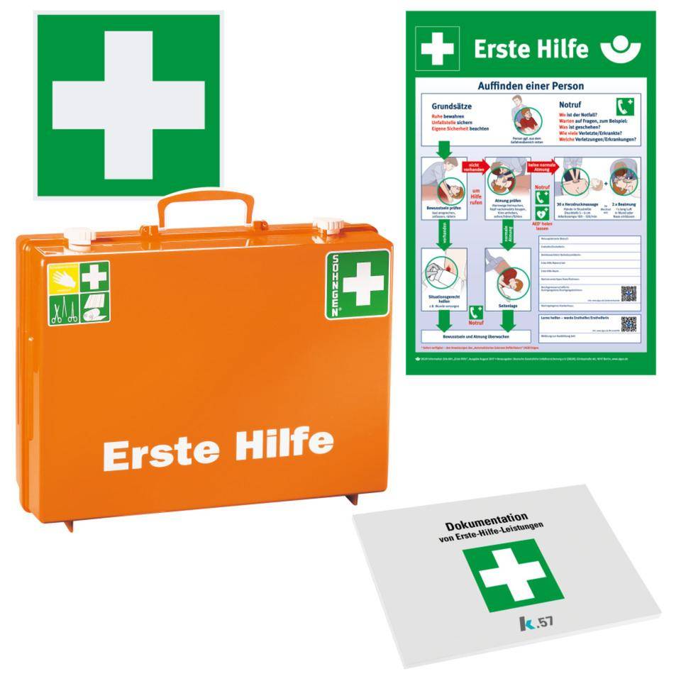 Vorteils-Set Erste-Hilfe-Koffer Senior, Aushang, Verbandblock