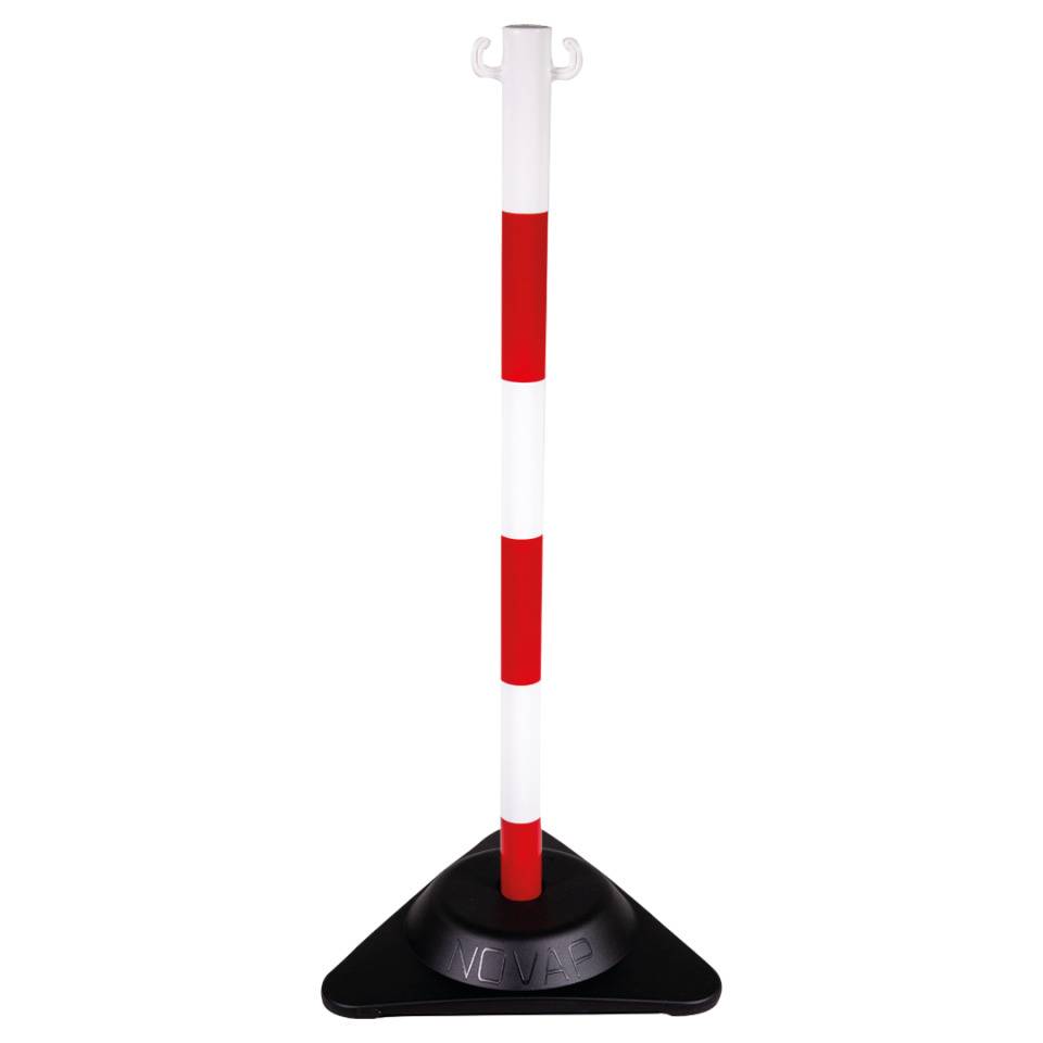 Absperrpfosten Clever, mit Sockel, Kettenösen, rot/weiß, 900mm, 3,2kg