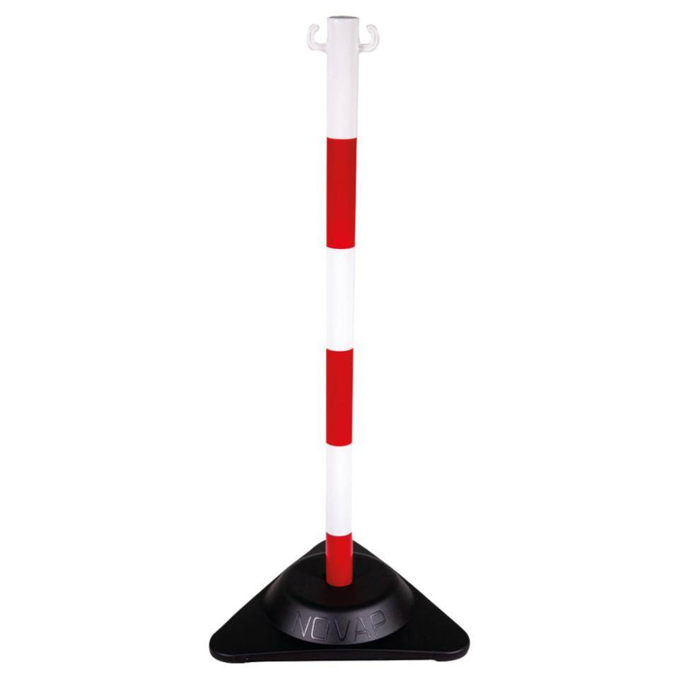 Absperrpfosten Clever, mit Sockel, Kettenösen, rot/weiß, 900mm, 3,2kg