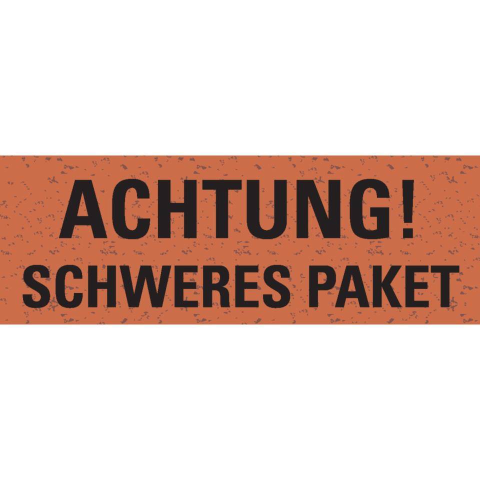 Warnetikett ACHTUNG SCHWERES PAKET, rot, Primärfaser-Graspapier,selbstklebend, 147x50mm, 6/Bogen