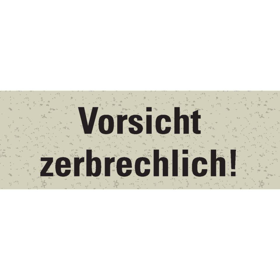 Hinweisetikett Vorsicht zerbrechlich!, weiß, Primärfaser-Graspapier, selbstklebend, 147x50mm, 6/Bogen