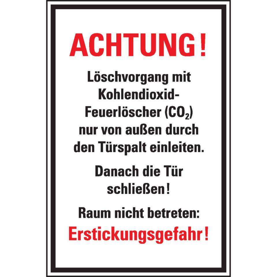 Zusatzschild, Löschvorgang mit CO² Feuerlöscher durch Türspalt, Folie, 200x300mm