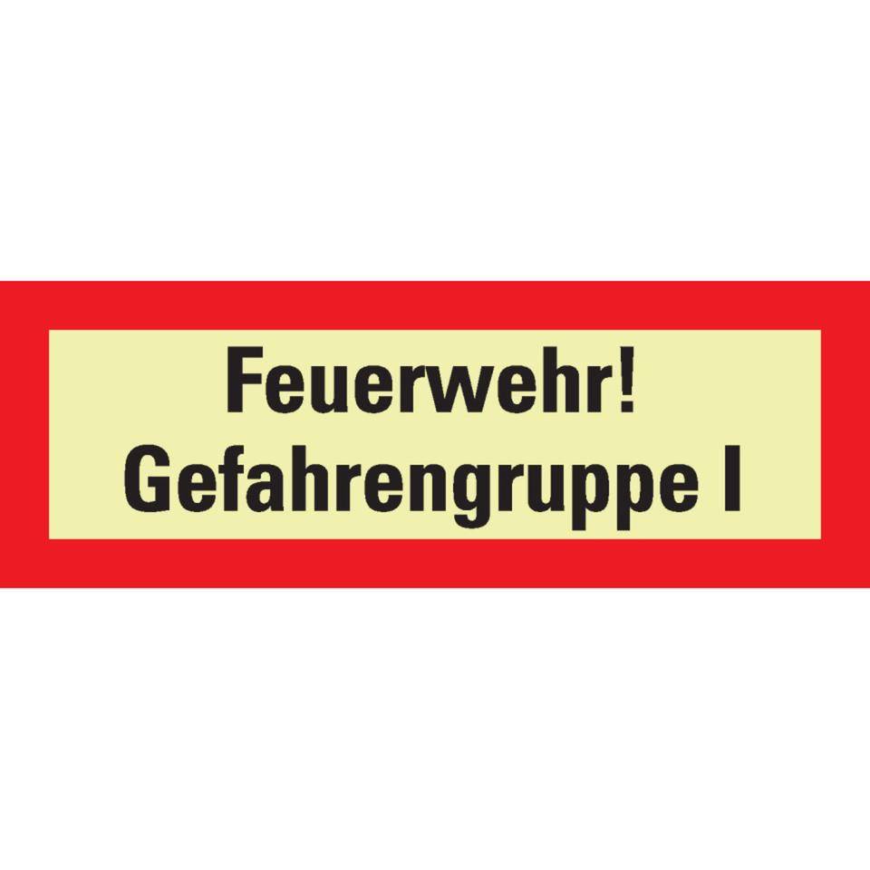 PERMALIGHT® power langnachleuchtend Feuerwehrschild Feuerwehr! Gefahrengruppe I, Folie, 210x74mm