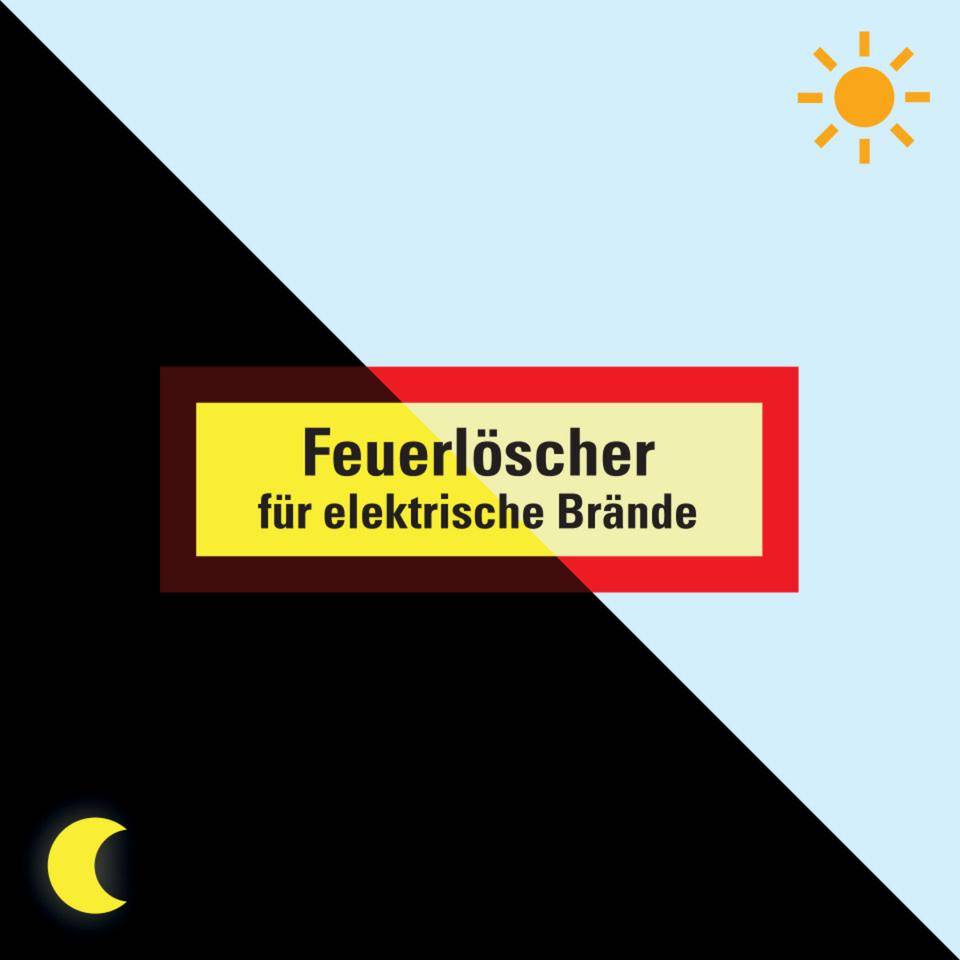 PERMALIGHT® power langnachleuchtend Feuerwehrschild Feuerlöscherfür elektrische Brände, Folie, 210x74mm