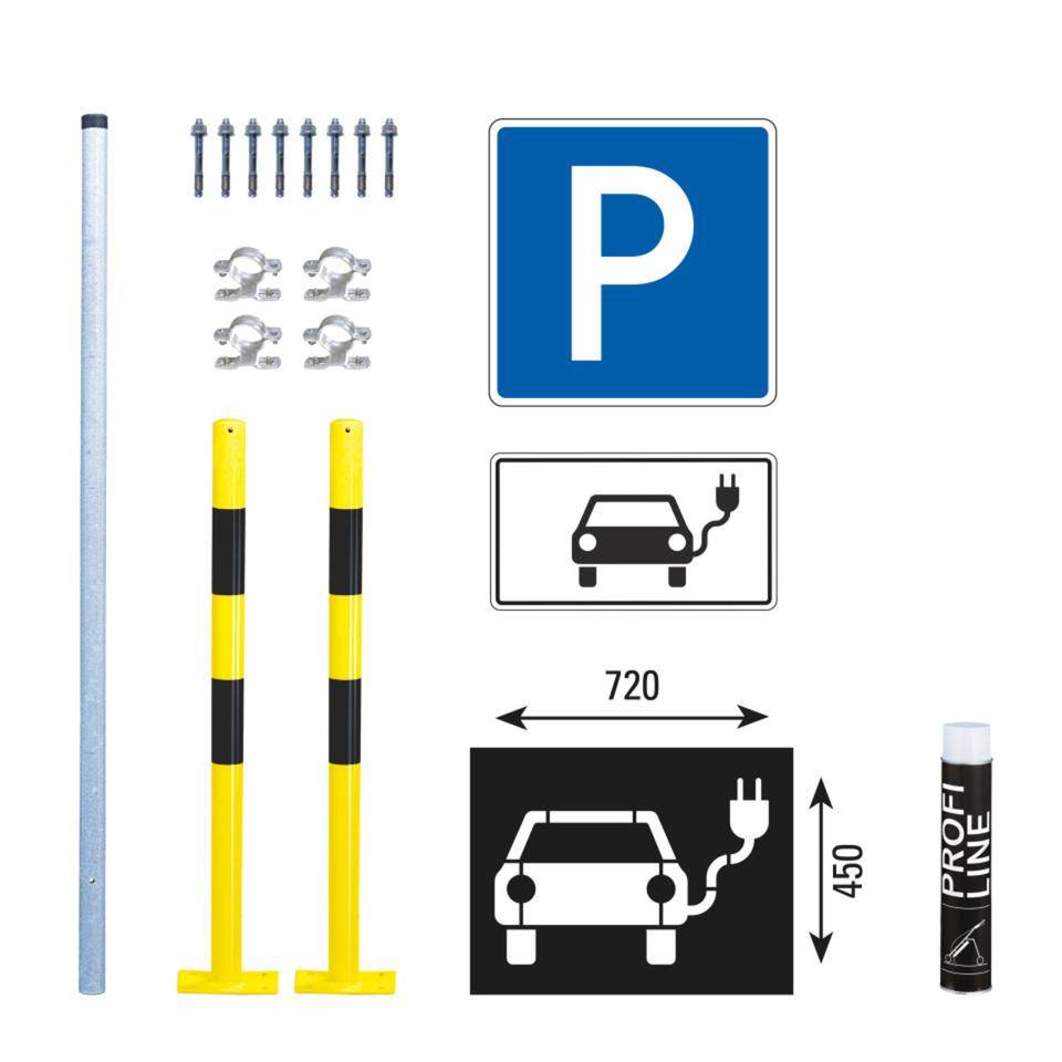Vorteils-Set Elektro-Ladestation für 1 Parkplatz, mit Absperrpfosten Bern, 1000mm