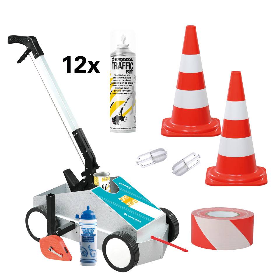Parkplatz-Markierungs-Set Safety Medi, Kegel, Absperrband, Markierungsgerät, Farbe