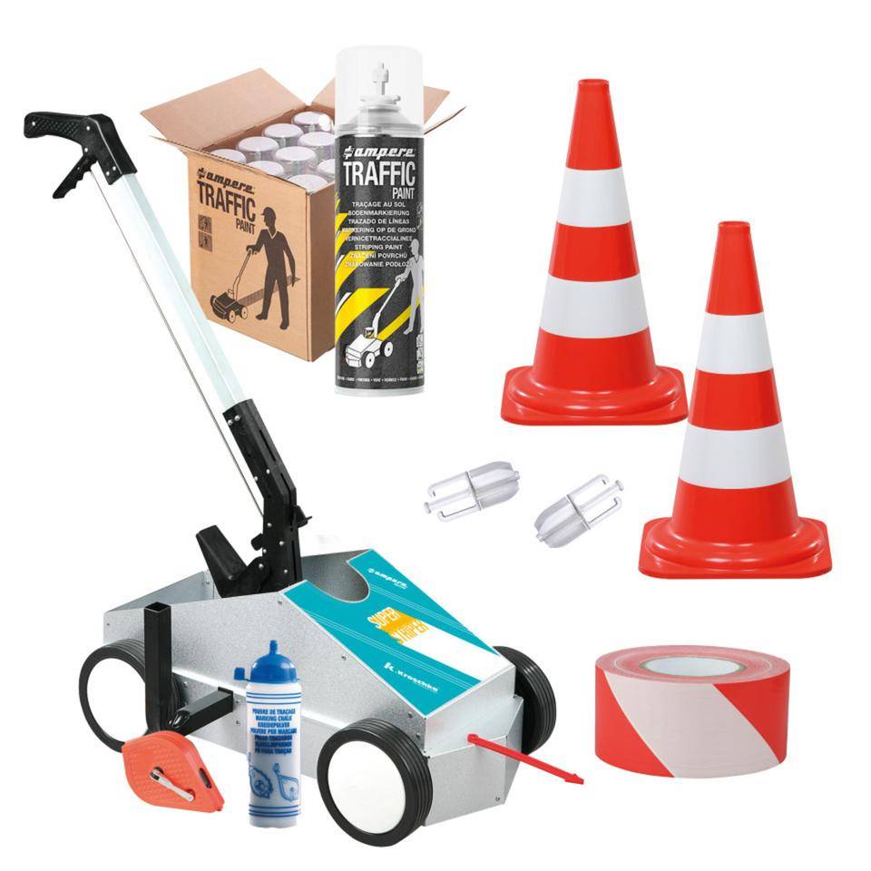 Parkplatz-Markierungs-Set Safety Medi, Kegel, Absperrband, Markierungsgerät, Farbe