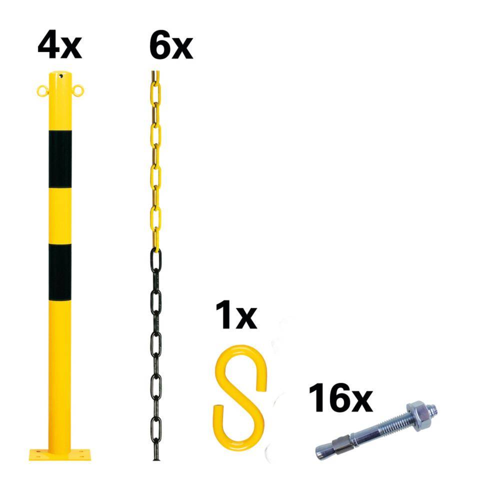 K.57 Vorteils-Set Schutzpfosten XL Quattro,Pfosten XL,Absperrkette,S-Haken/Anker