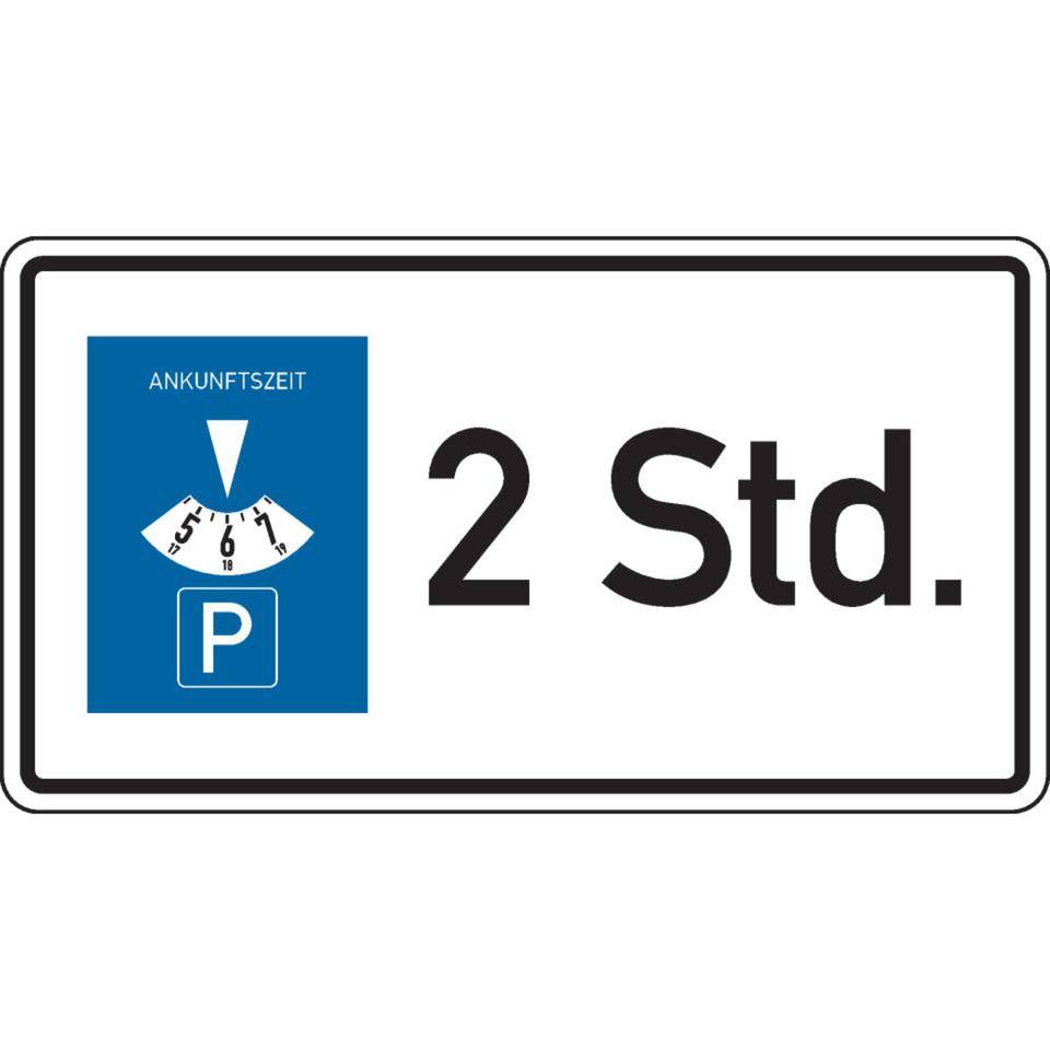 Parkplatzschild,Parkdauer max. 2 Stunden,Aluminium RA0,reflektierend,600x330mm