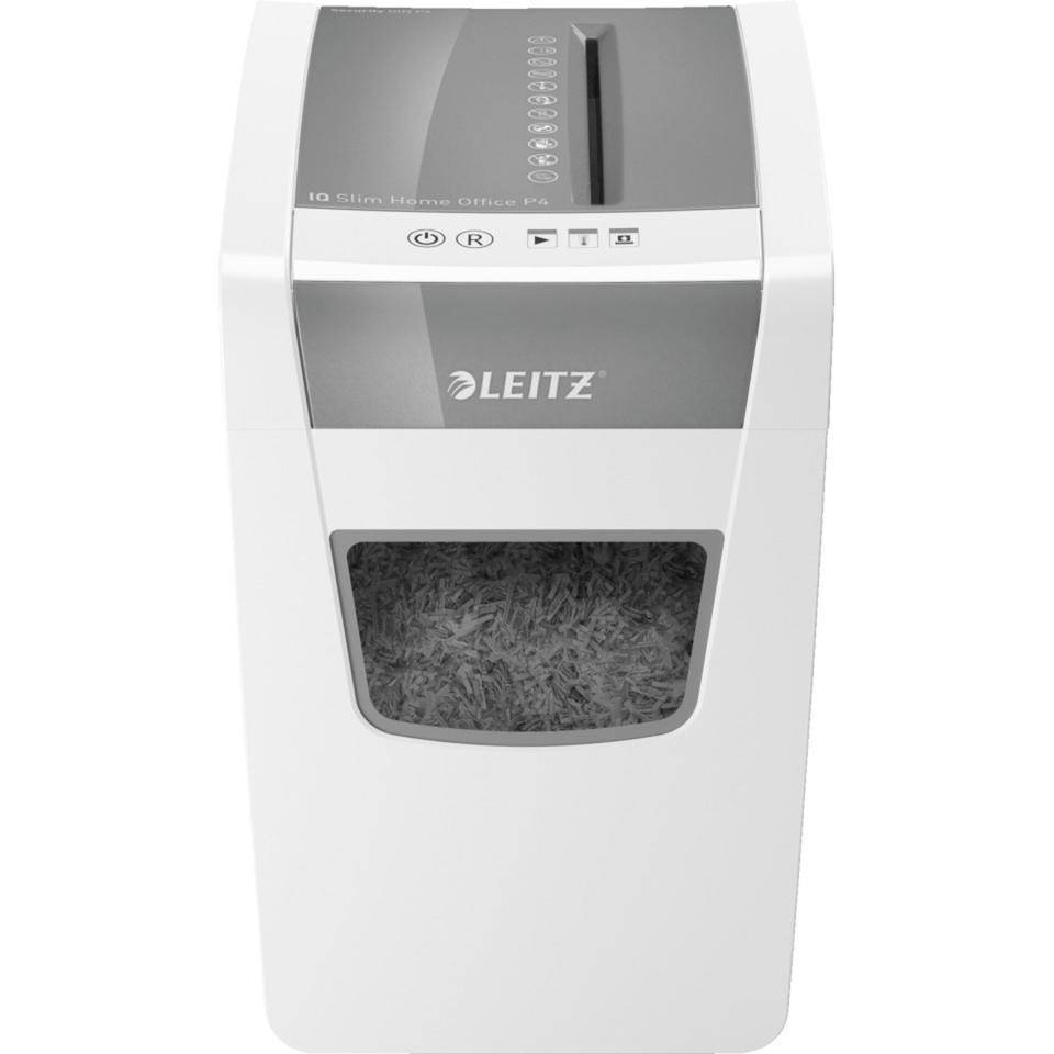 LEITZ IQ Aktenvernichter Home Office Slim, P4, weiß, 6,5kg, 375x255x370mm