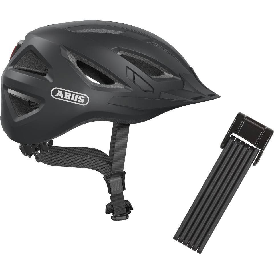 Vorteils-Set bestehend aus Fahrradschloß und Abus Fahrradhelm Größe M, schwarz