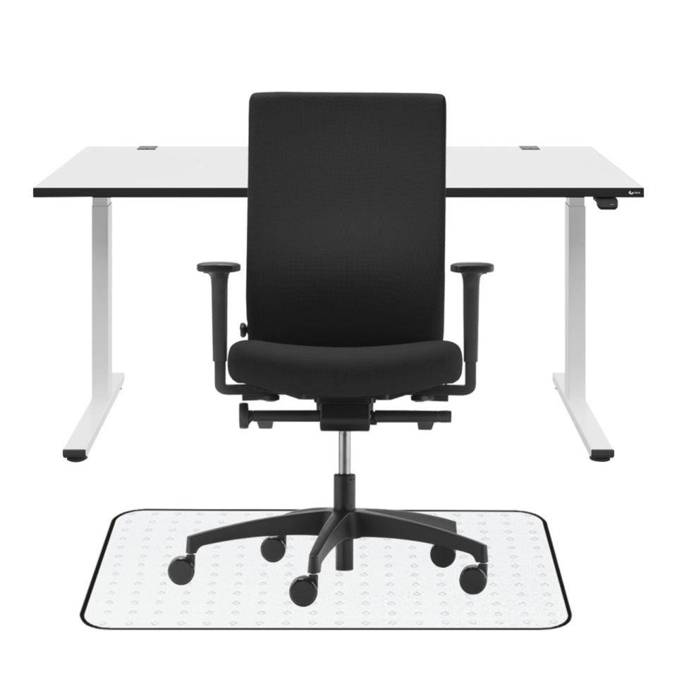 Vorteils-Set höhenverstellbarer Tisch, ergonomischer Bürostuhl, Matte für harte/glatte Böden