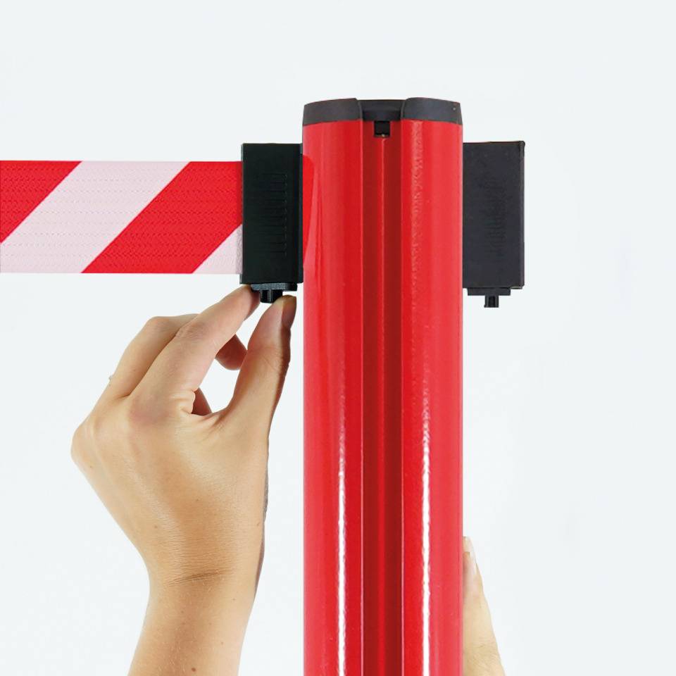 K.57 Gurtpfosten, rot, Aluminium, rot/weiß schraffiert, 50mm, 2,6m, 990mm