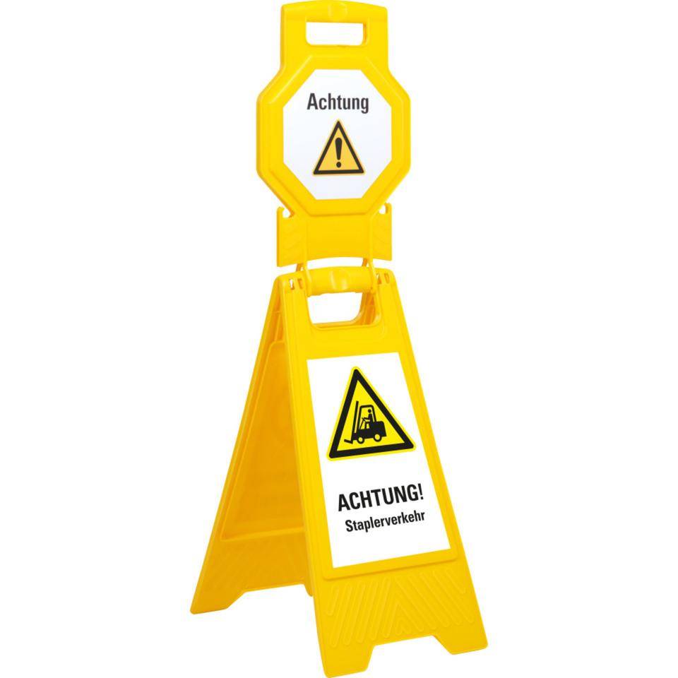 Warnaufsteller Hoch, ACHTUNG! Staplerverkehr, gelb, Polypropylen, 1000mm, 1400g