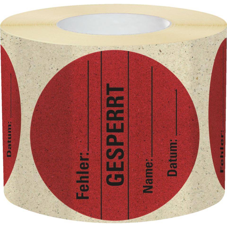 Organisationsetikett Gesperrt, rot, Primärfaser-Graspapier, selbstklebend, Ø 60 mm, 500/Rolle