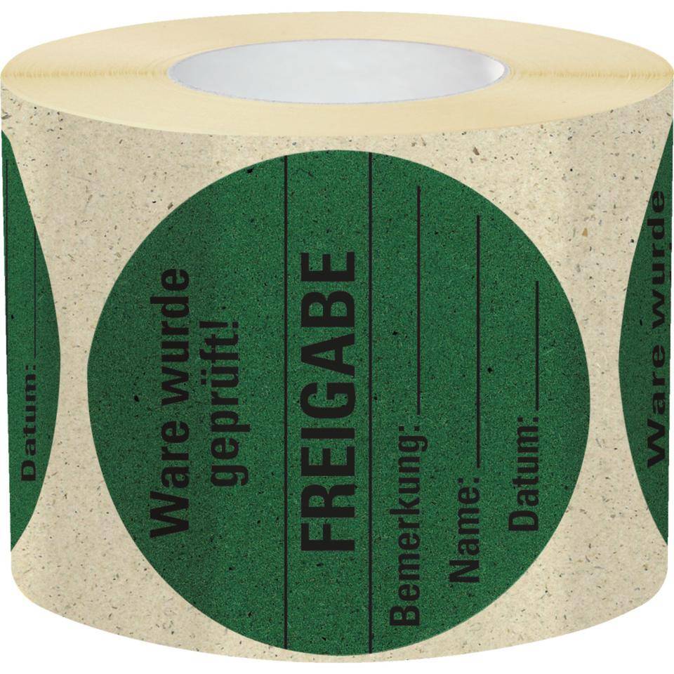 Organisationsetikett Freigabe, grün, Primärfaser-Graspapier, selbstklebend, Ø 60 mm, 500/Rolle