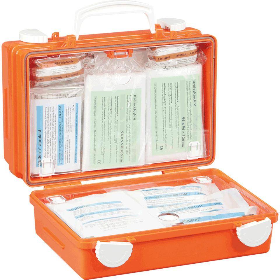 SÖHNGEN® Erste-Hilfe-Koffer Joker, DIN 13157, orange, Wandhalterung