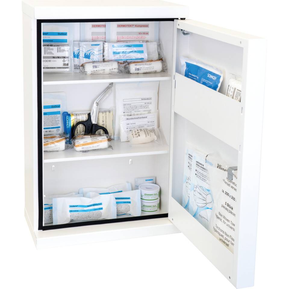 SÖHNGEN® Verbandschrank NovoLine 1, Füllung DIN 13157:2021, weiß, 360x420x200mm