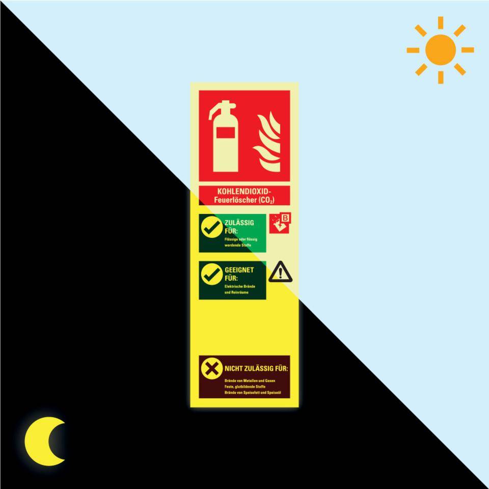 PERMALIGHT® power langnachleuchtend Aushang für Kohlendioxid-Feuerlöscher, Kunststoff, 100x300mm