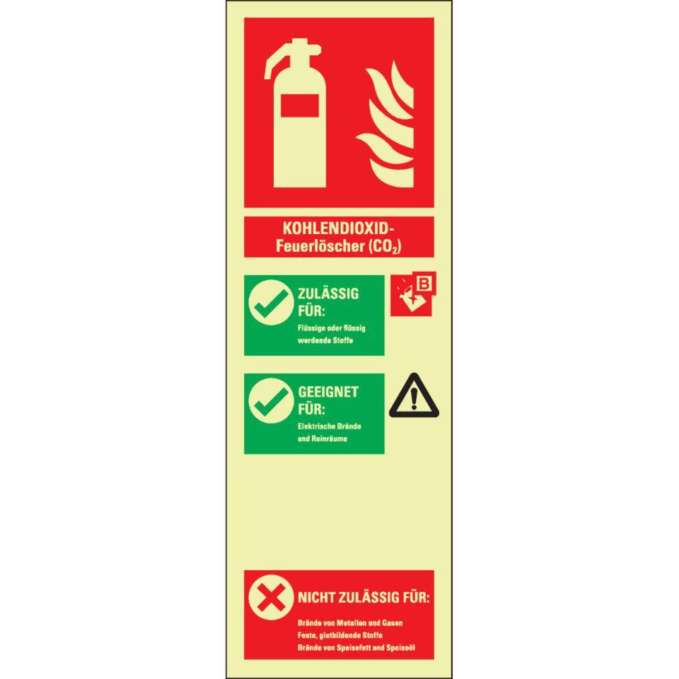 PERMALIGHT® power langnachleuchtend Aushang für Kohlendioxid-Feuerlöscher, Kunststoff, 100x300mm