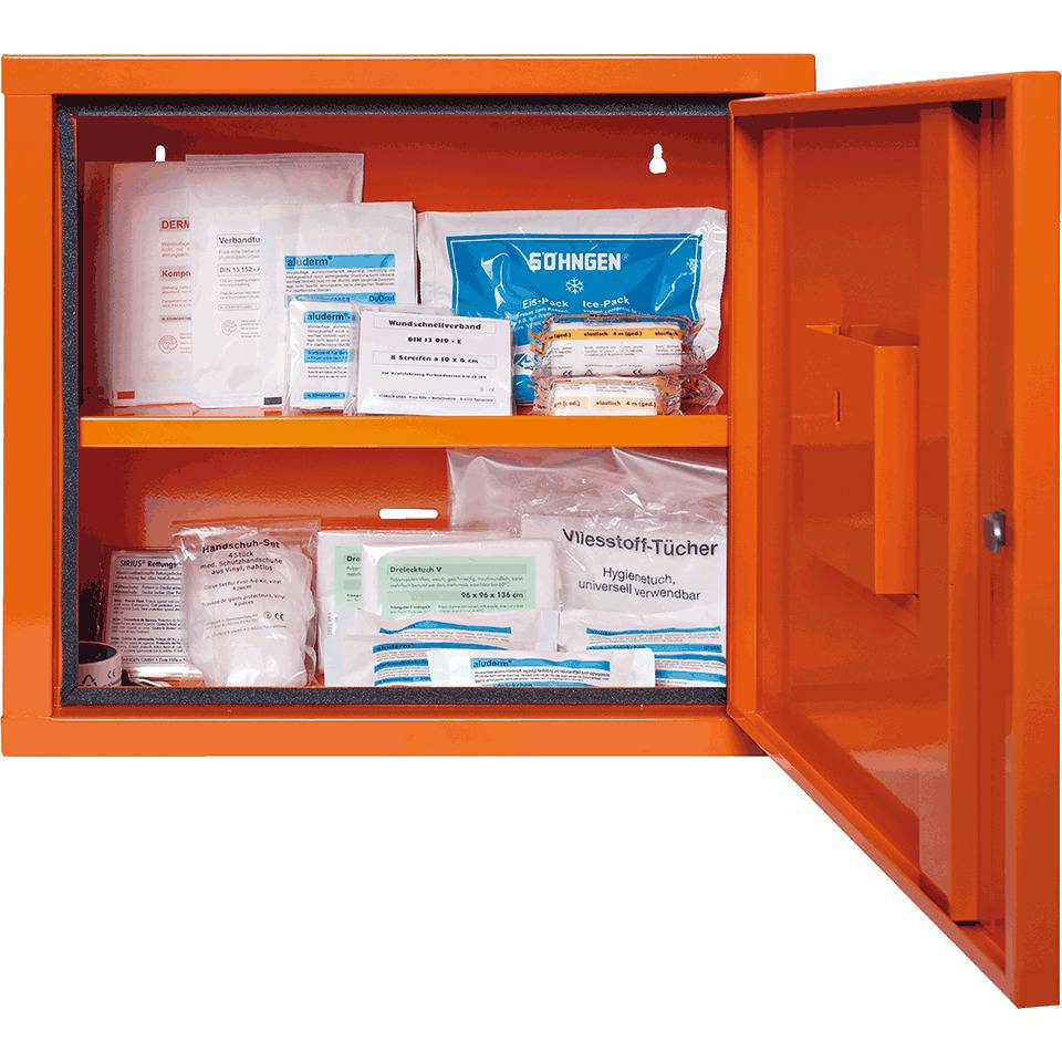 SÖHNGEN® Sanitätsschrank Addition, gemäß DIN 13169:2021, orange, Stahl, 420x490x200mm