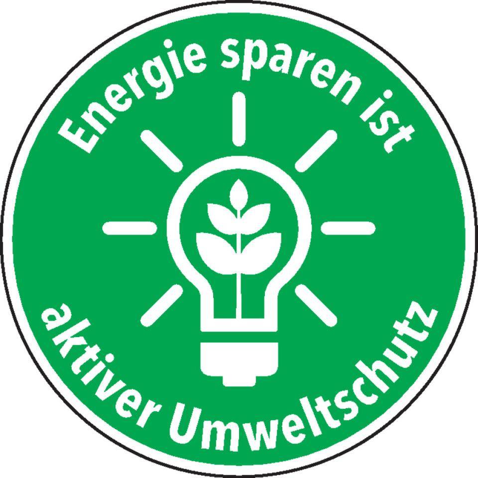 Hinweisschild Energie sparen ist Umweltschutz, KRO, Cellulose-Folie, selbstklebend, Ø 100mm