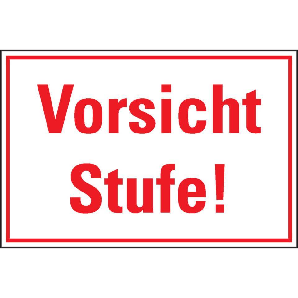 Hinweisschild Vorsicht Stufe! KRO, Cellulose-Folie, selbstklebend, 300x200mm