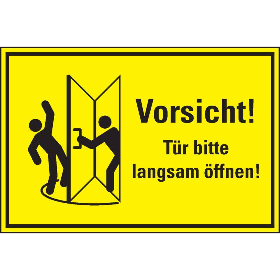 Hinweisschild Vorsicht!Tür bitte langsam öffnen!, KRO, Cellulose-Folie, selbstklebend, 300x200mm