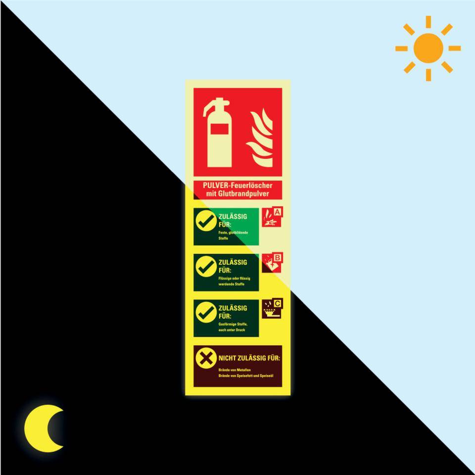 PERMALIGHT® power langnachleuchtend Aushang für Pulver-Feuerlöscher, Kunststoff, 100x300mm