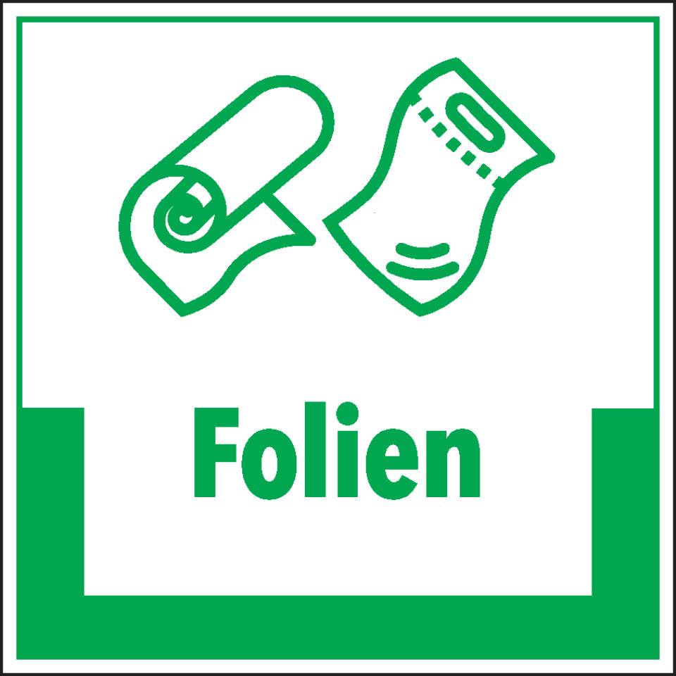 Abfallkennzeichen Folien, mit Symbol und Text, Cellulose-Folie, selbstklebend, 200x200mm