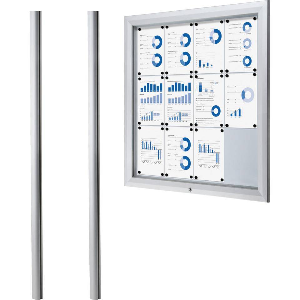 Vorteils-Set Schaukasten zum Einbetonieren, silber, Aluminium, 1025x1067x47mm, mit Pfosten