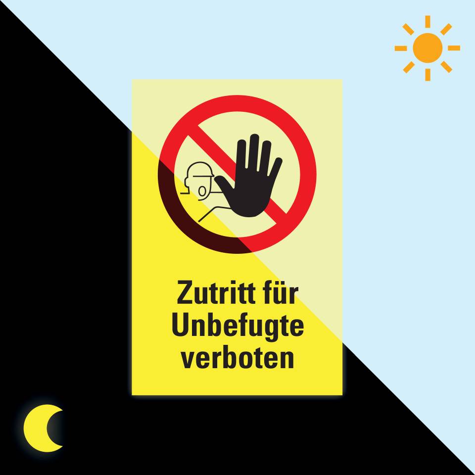 PERMALIGHT® power langnachleuchtend Verbots-Kombischild Zutritt..., ASR/DIN, Folie, 200x300mm