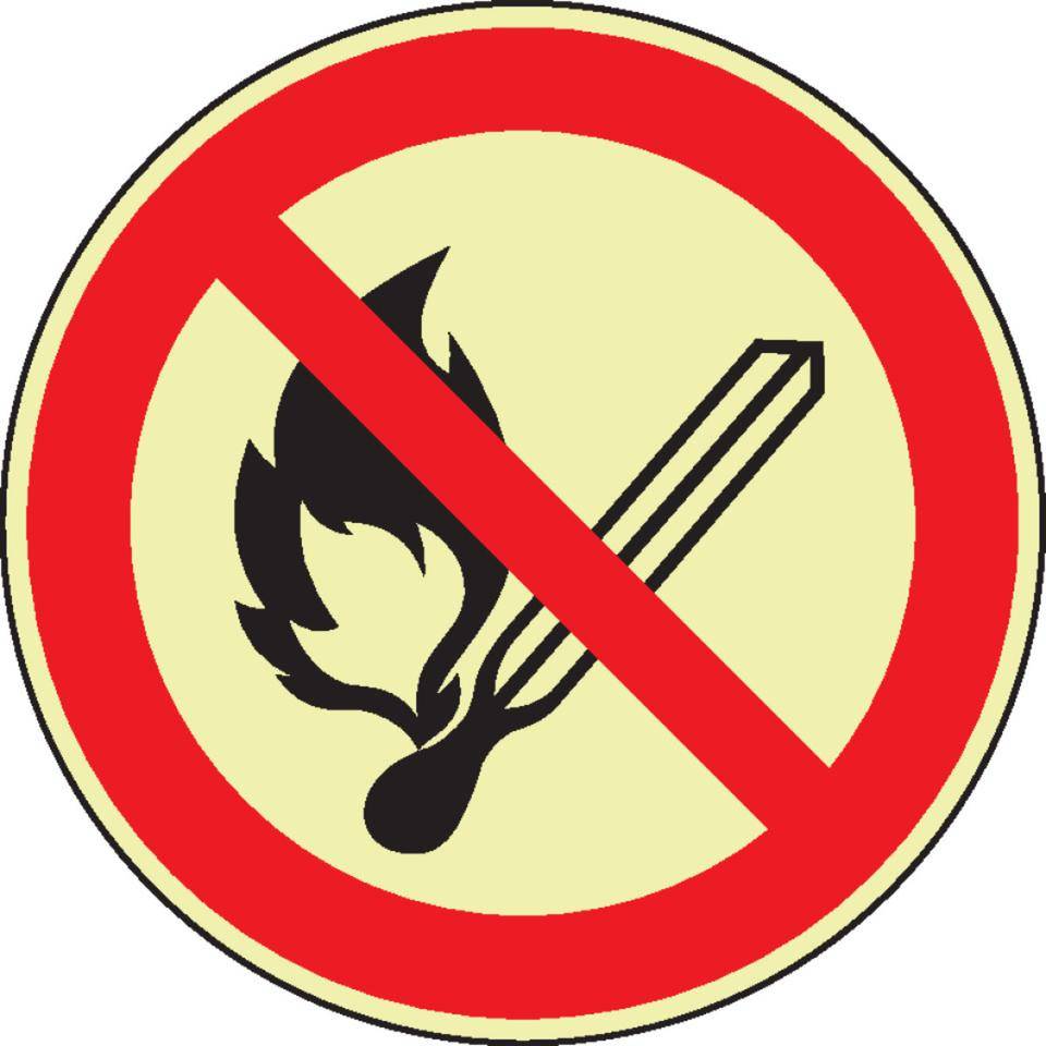 PERMALIGHT® power langnachleuchtend Verbotsschild Keine offene Flamme..., ASR/ISO, Folie, Ø 200mm