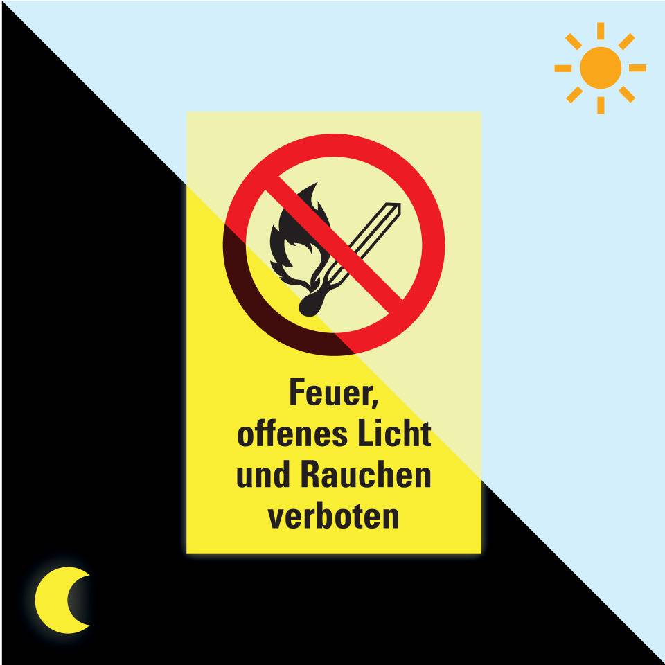 PERMALIGHT® power langnachleuchtend Verbots-Kombi.Feuer, offenes Licht.., ISO, Kunststoff, 300x400mm