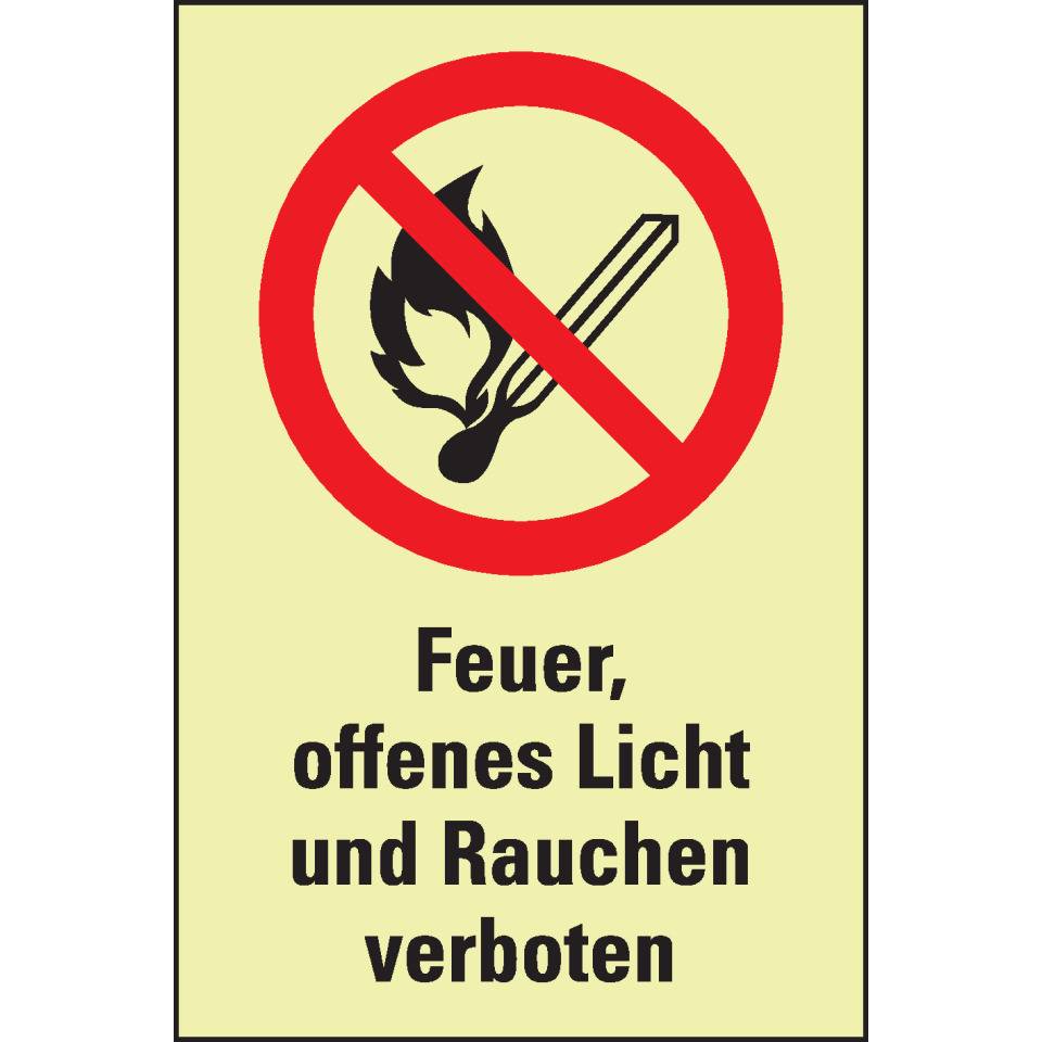 PERMALIGHT® power langnachleuchtend Verbots-Kombi.Feuer, offenes Licht.., ISO, Kunststoff, 300x400mm