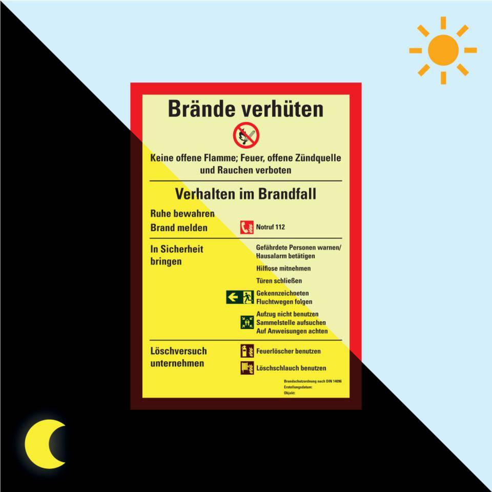 PERMALIGHT® power langnachleuchtend Aushang Brände verhüten, DIN14096, Kunststoff, 210x297mm