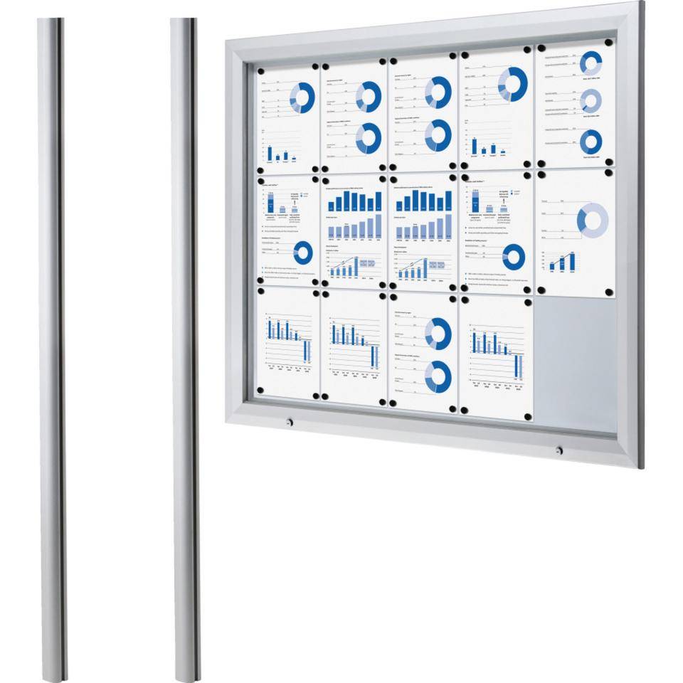 Vorteils-Set Schaukasten zum Einbetonieren, silber, Aluminium, 1245x1067x47mm, mit Pfosten