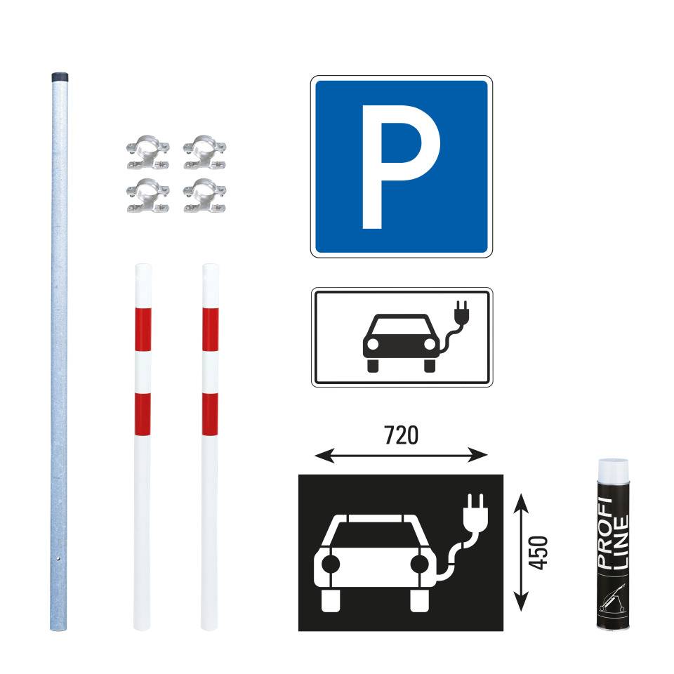 Komplett-Set Elektro-Ladestation für 1 Parkplatz, mit Absperrpfosten Bern, 1400mm