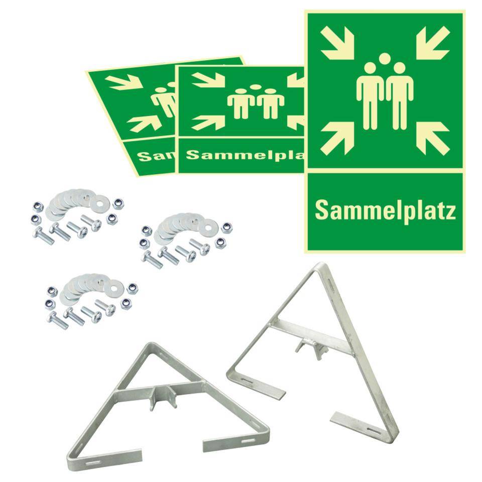 PERMALIGHT® power langnachleuchtend Dreieckset Sammelstelle, Aluminium, 400x600mm, mit Befestigung