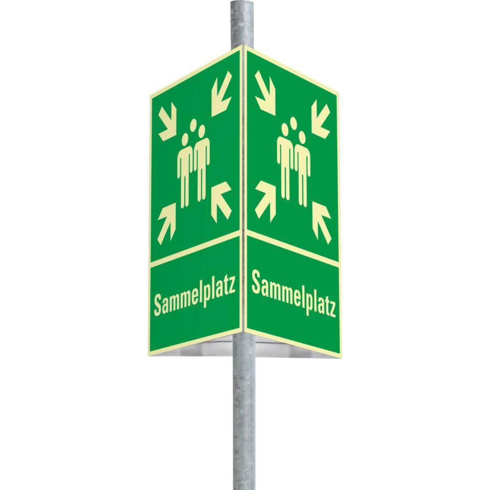 PERMALIGHT® power langnachleuchtend Dreieckset Kombi. Sammelstelle, 400x400mm, Pfosten/Befestigung