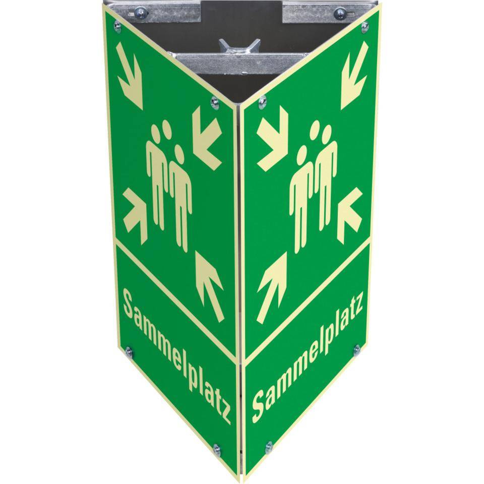 PERMALIGHT® power langnachleuchtend Dreieckset Kombi. Sammelstelle, 400x400mm, Pfosten/Befestigung