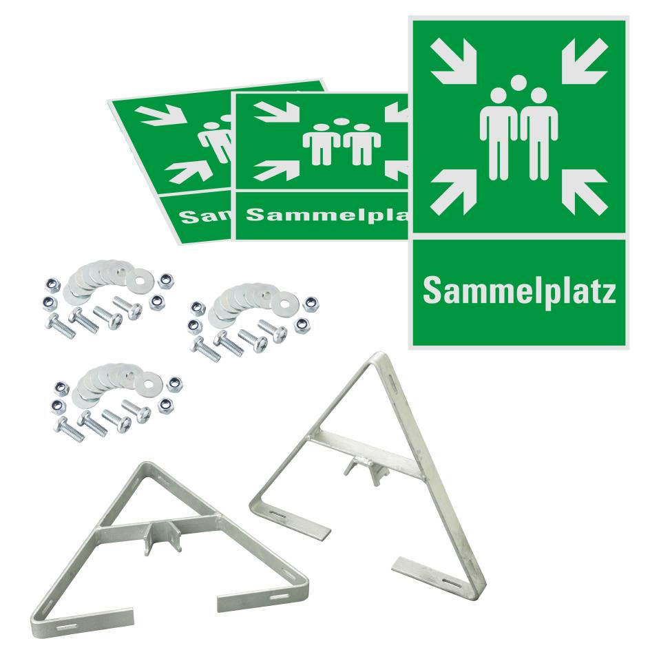 Dreieckset Kombizeichen Sammelstelle, Aluminium, 400x600mm, inkl. Befestigung