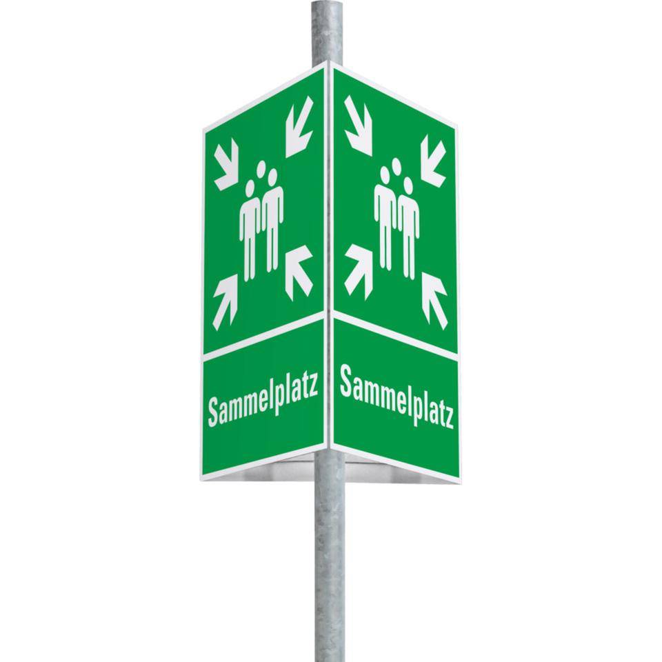 Dreieckset Kombizeichen Sammelstelle, 400x600mm, inkl. Pfosten/Befestigung