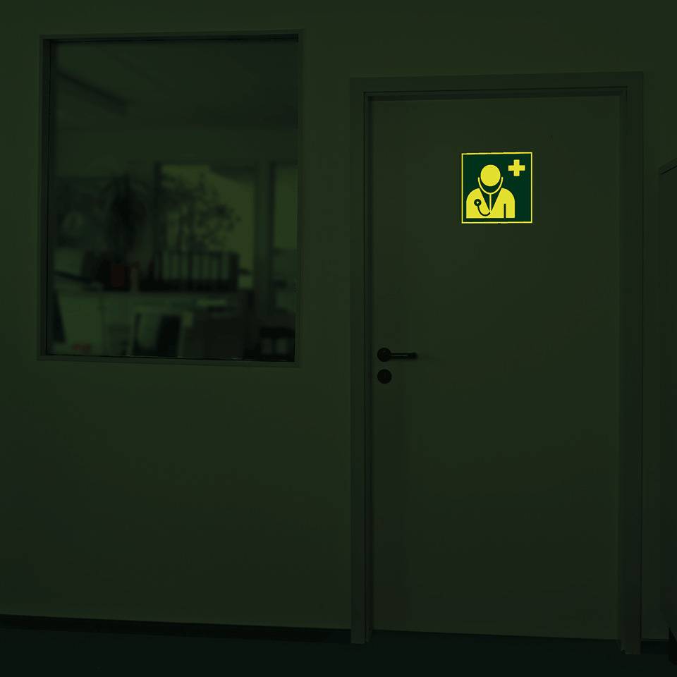 PERMALIGHT® power langnachleuchtend Rettungszeichen Arzt, ASR/ISO, Kunststoff, 200x200mm