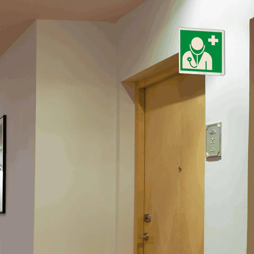 PERMALIGHT® power langnachleuchtend Fahnenschild Arzt, DS, ASR/ISO, Kunststoff, 200x200mm