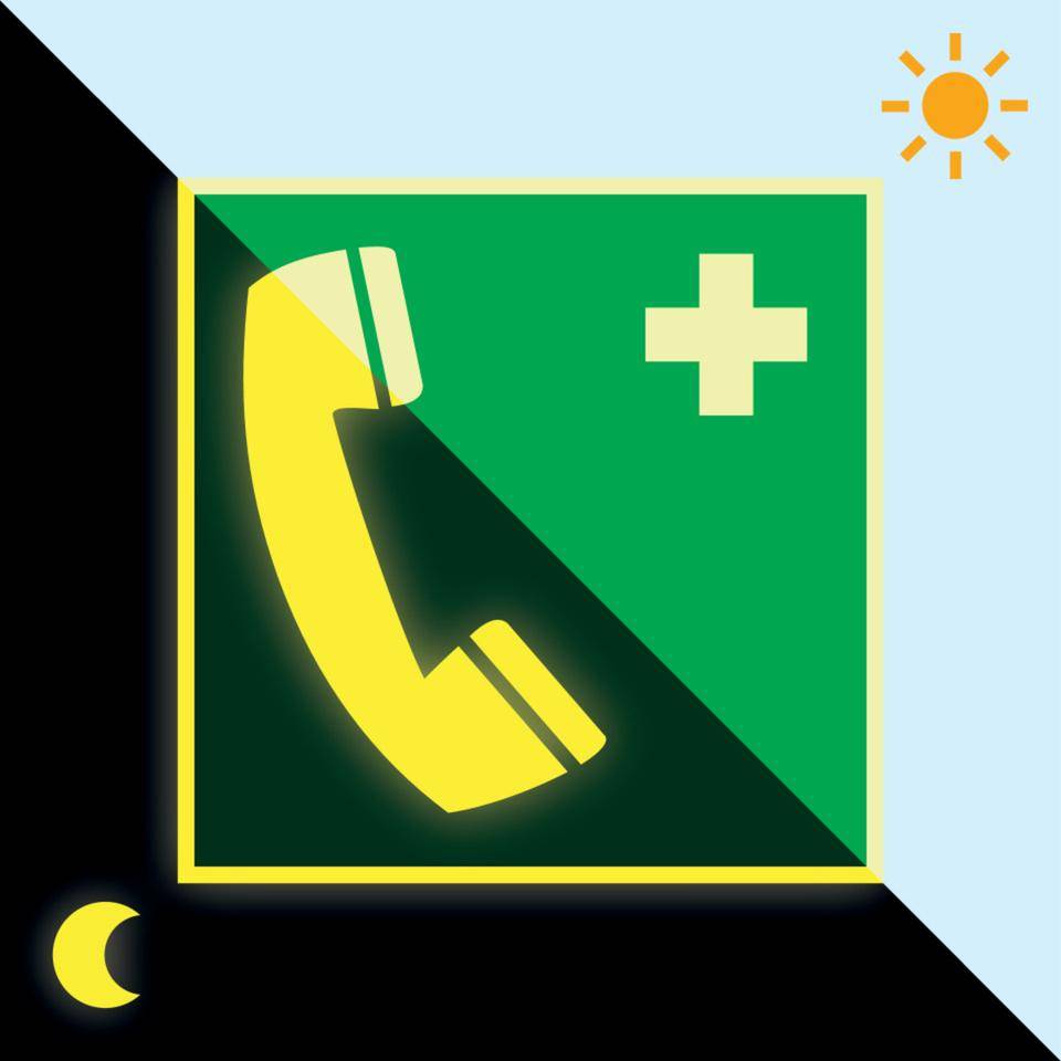 PERMALIGHT® power langnachleuchtend Rettungszeichen Notruftelefon, ASR/ISO, Kunststoff, 200x200mm