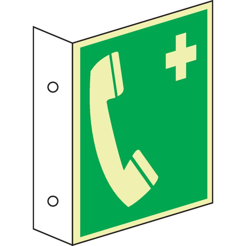 PERMALIGHT® power langnachleuchtend Fahnenschild Notruftelefon, DS, ASR/ISO, Kunststoff, 200x200mm